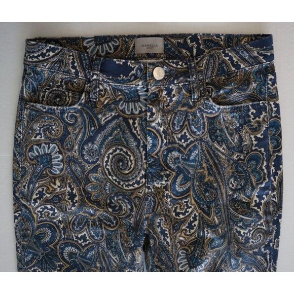 Marella 31361617-002 Women's Sz 4 Navy Paisley Print Avorio Cropped Jeans - Picture 5 of 11